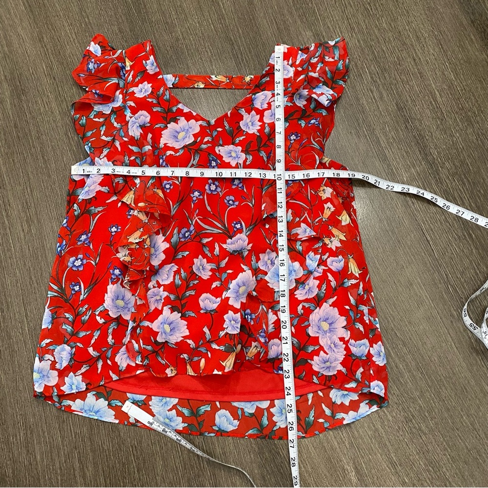 Floral Ruffle Print Pullover Blouse Red - Picture 9 of 12